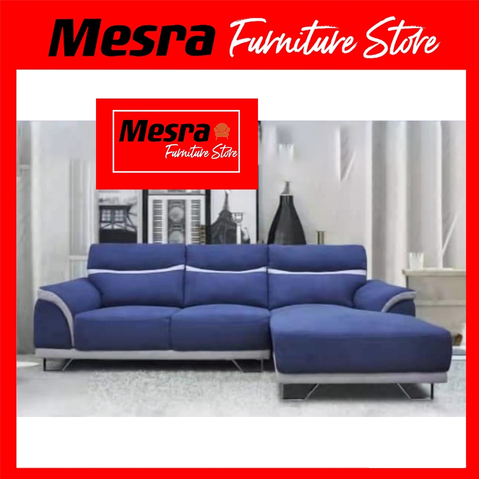 Elegant L shape fabric sofa / Sofa L fabrik warna biru Shopee Malaysia