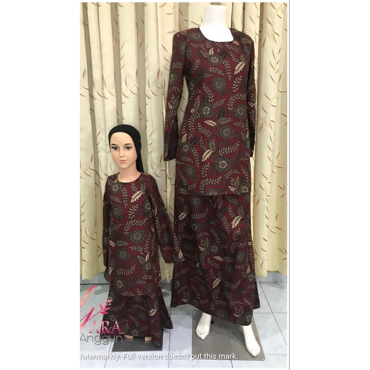 Baju kurung moden cotton lembut meroon ibu anak