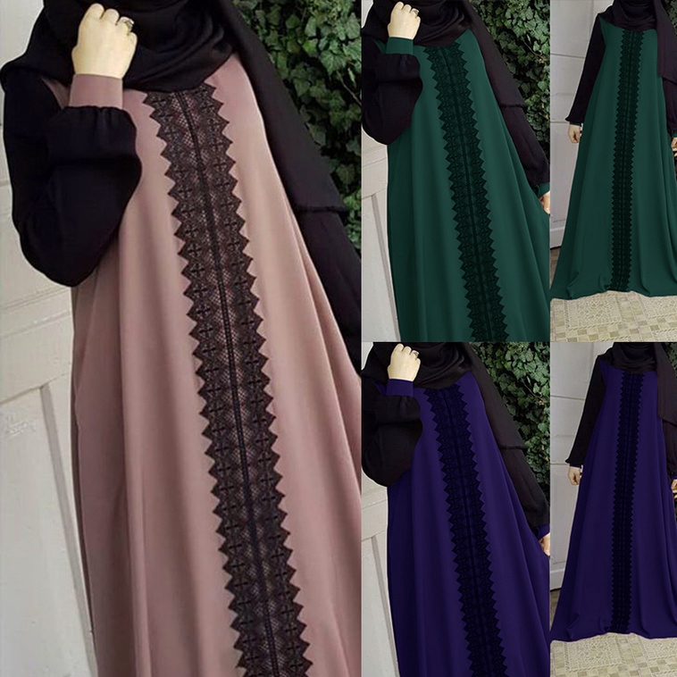 Muslimah Jubah  Lace Insert Longgar Baju  Raya Lengan Hitam  