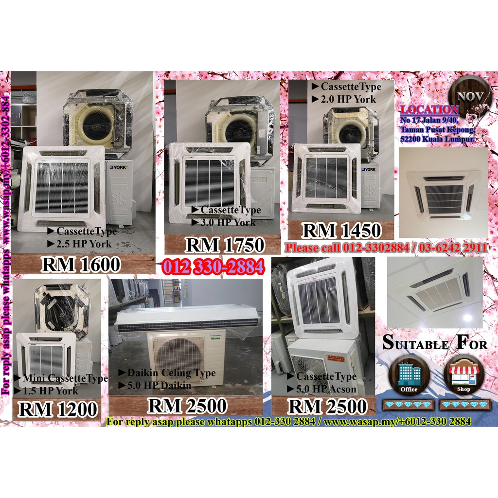 1 5hp 2hp 2 5hp 3hp 5hp Cassette Type Ceiling Second Hand Air Conditioner Aircond Aircon Used Aircond 01 Nov 2019