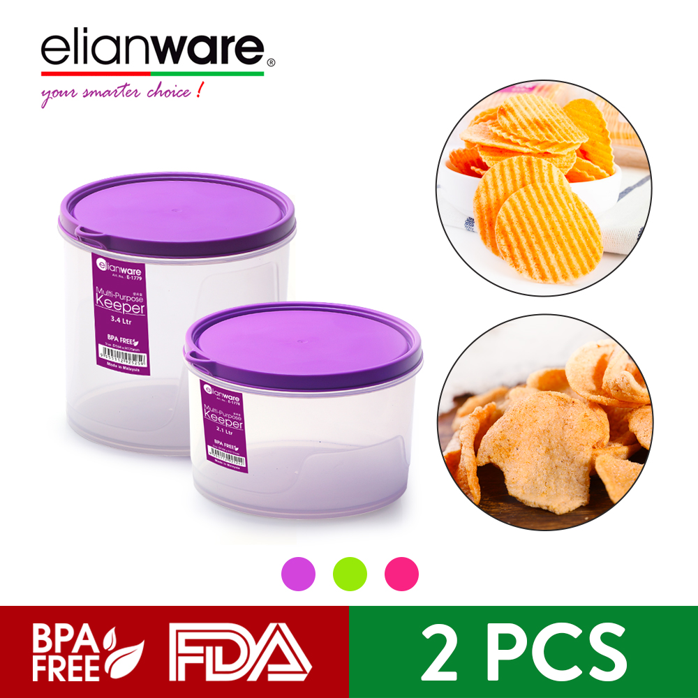 Elianware 2Pcs [BPA Free] Multipurpose Round Airtight Food Storage Keeper Set Microwavable Food Container