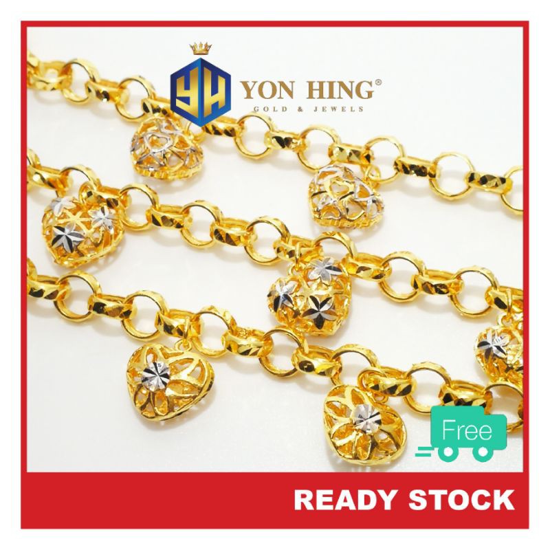 Rantai Tangan Kendi Gantung Love 2 Tone Emas 916 15 90g Shopee Malaysia