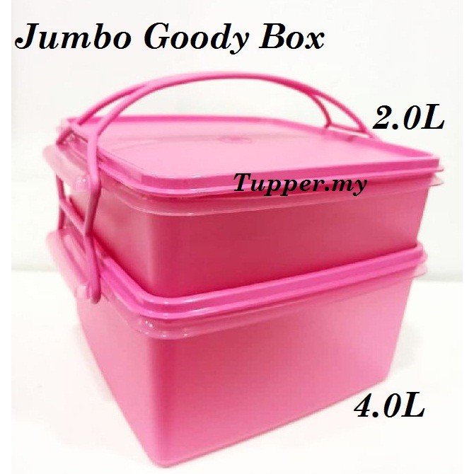 [Ready Stock]Tupperware Jumbo Goody Box 2l & 4L with Cariolier Pink