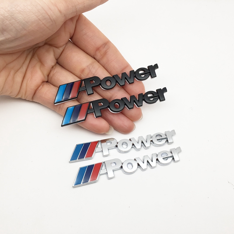 2Pcs / set M power logo Car Sticker Fender Side badge decal rear Trunk emblem for BMW M 1 3 4 5 6 7 M3 M5 M6 x1 x3 auto Decoration