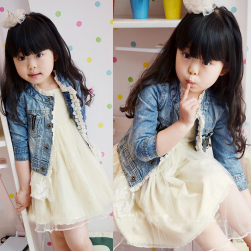 Girls Kids Cool Jean Coat Jacket Lace Button Outwear Denim Top Outfits Costume