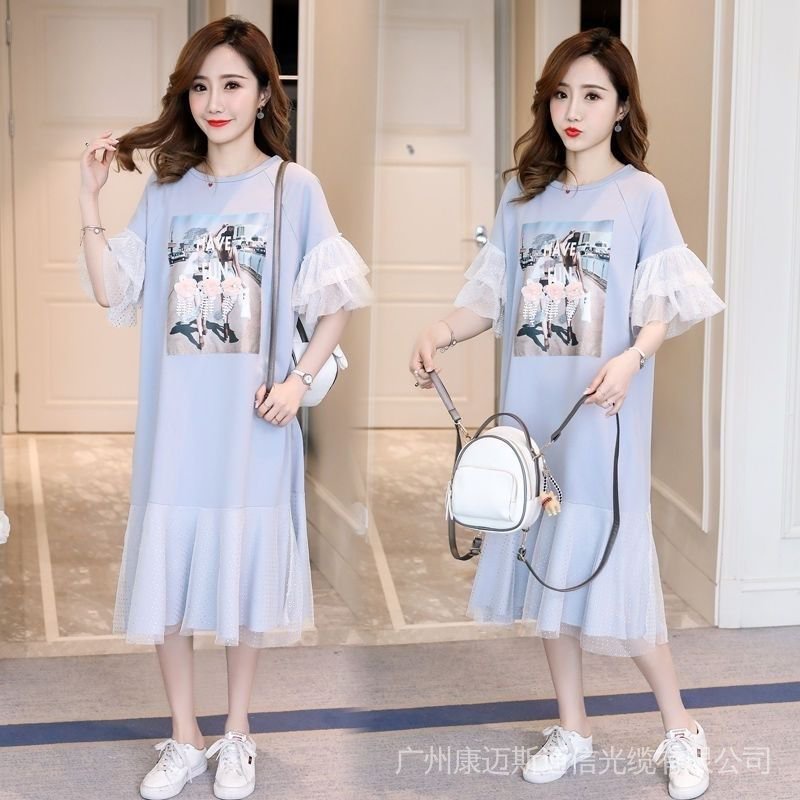 New Product Korean Version Maternity Dress Summer Fashionable Western Style Net Gauze Fairy Pregnancy Evening Loo