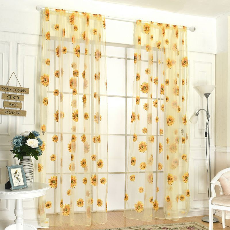 200x 95 Cm Sunflower Print Sheer Window Panel Divider Curtains For