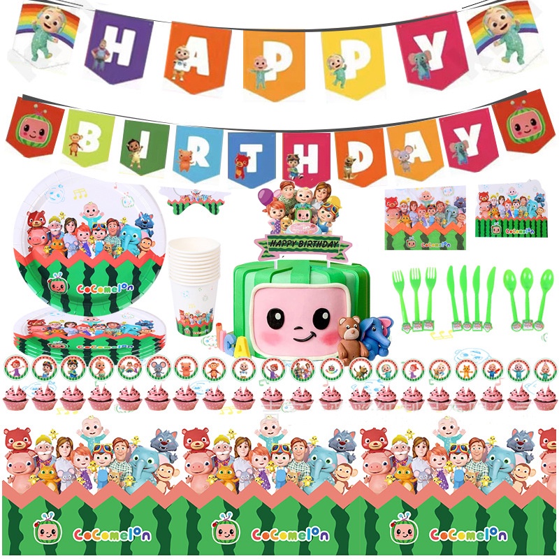 【New Design】cocomelon party decorations 7 inch plate snack box candy box popcorn box poster Cartoon theme children kids birthday needs party balloons supplies