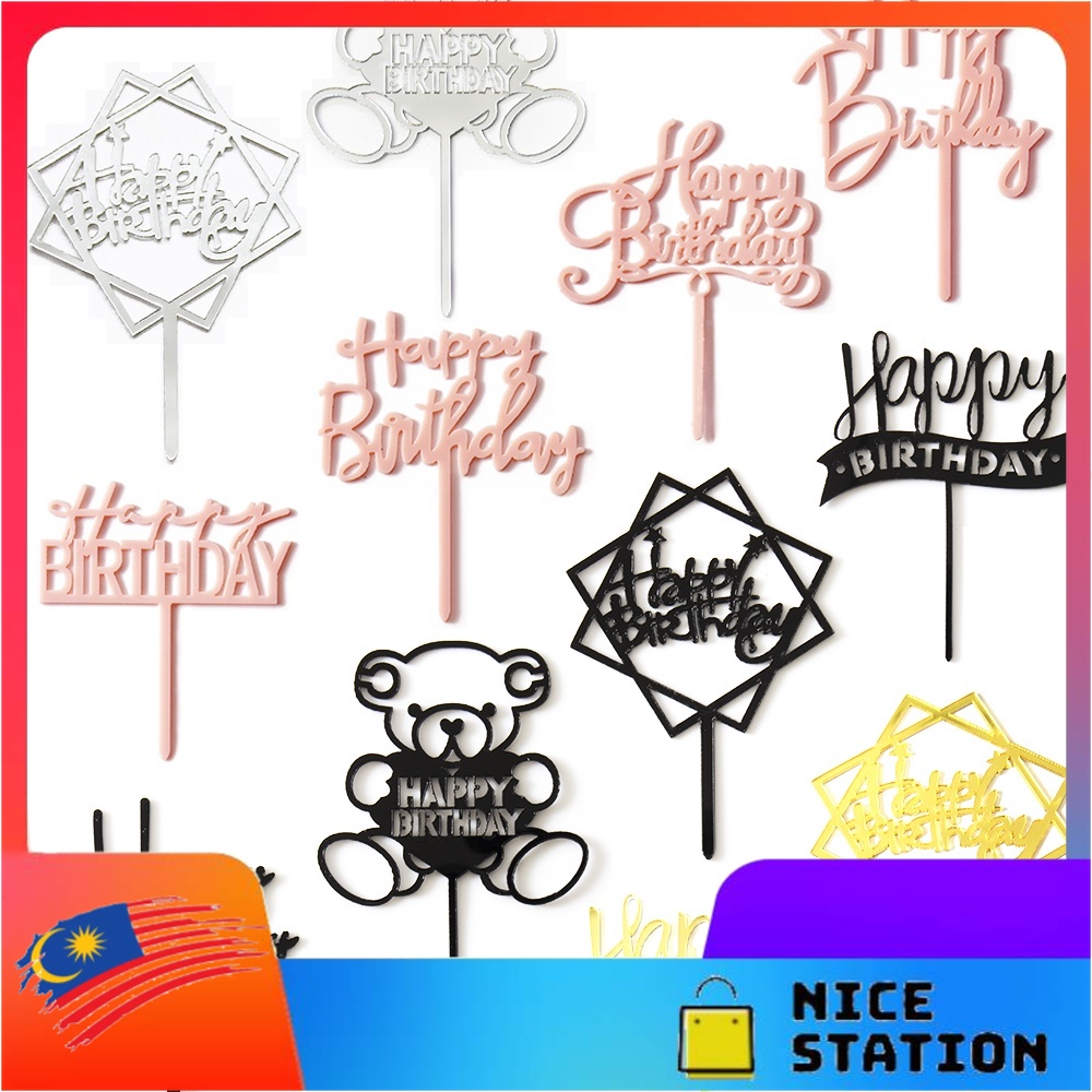 Mini Happy Birthday Acrylic Cake Topper Birthday Cake Decoration 4 Color Options