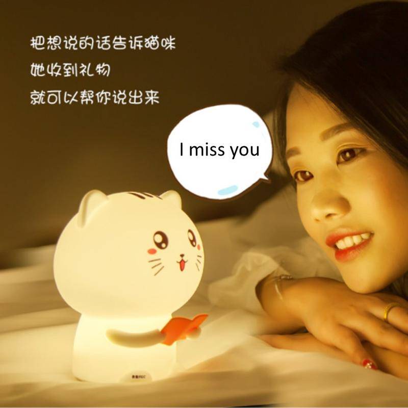 Voice Recording Cute Cat Table Night Lamp for Children Lampu Budak