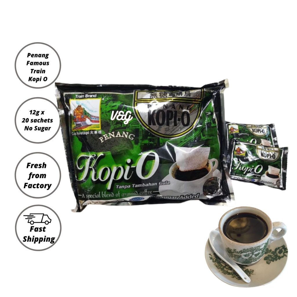 Penang Train Kopi O No Sugar/ With Sugar 12gx20s/ 28gx28s 槟城火车牌无糖、有糖黑咖啡