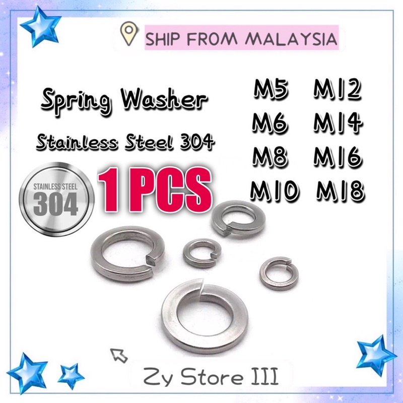 Spring Washer Stainless Steel 304 1PCS M5 M6 M8 M10 M12 M14 M16 M18 (Spring/Split Washer)