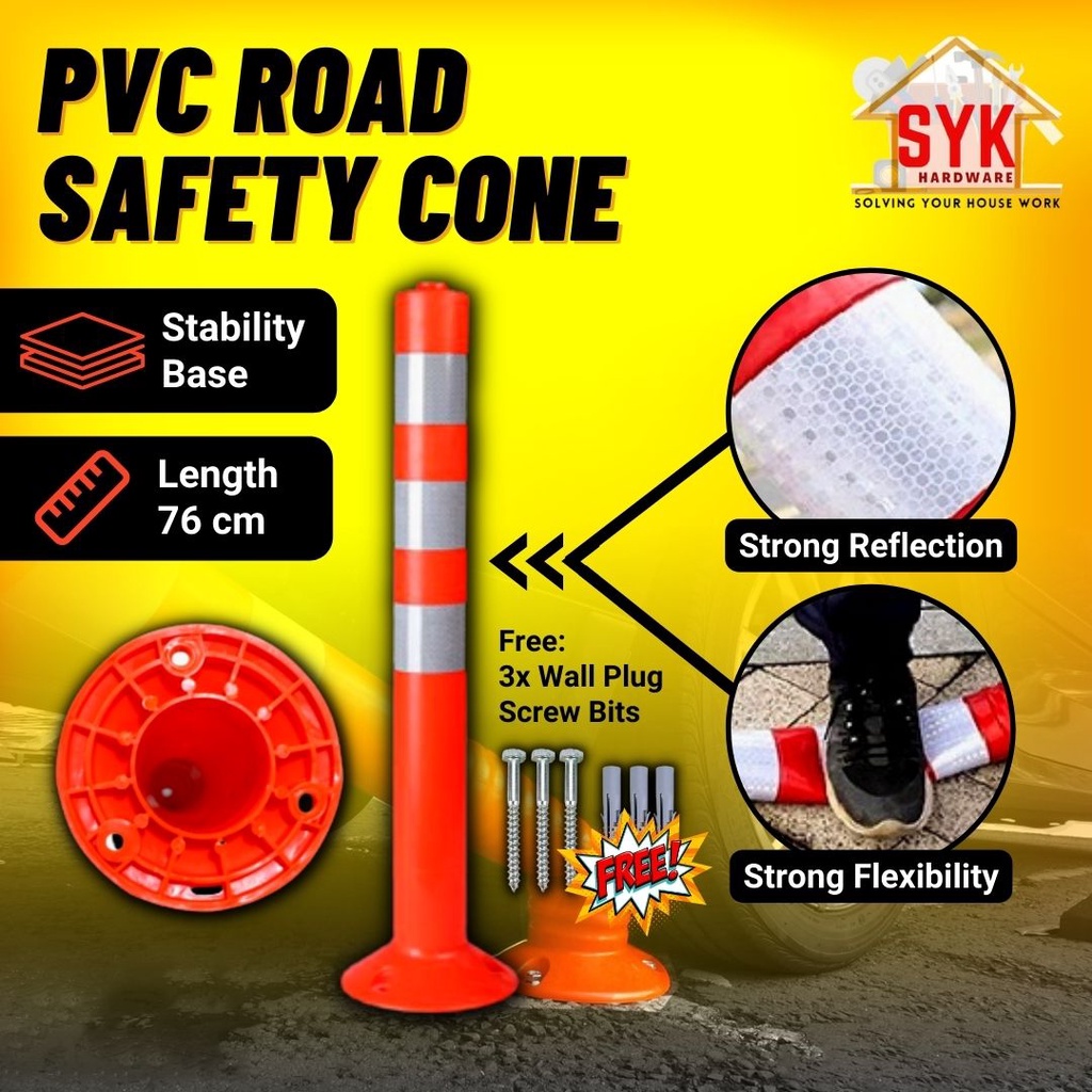 SYK PVC Road Safety Cone Traffic Cone Flexible Pole Delineator Post Quality PU Material Elastic Pole No Parking Cone