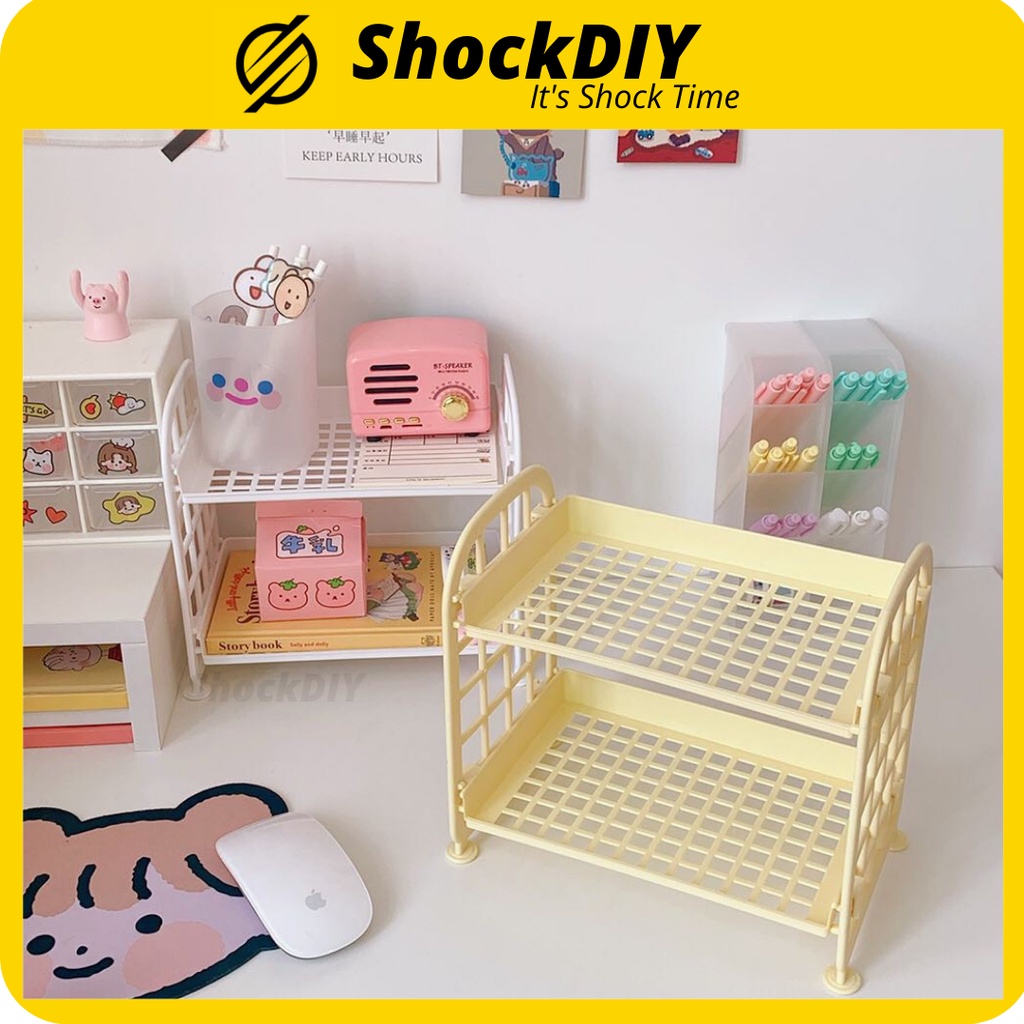 2 Layer Table Top Shelf Mini Stationery Rack Cosmetics Jewelry Storage Kitchen Rack Desktop