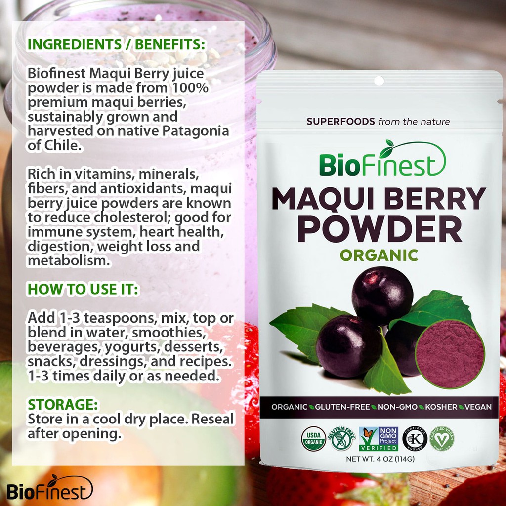 Biofinest Maqui Berry Juice Powder 100 Pure And Organic - 