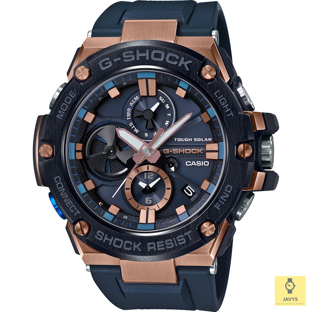 Casio Gst B100g 2a G Shock G Steel Analog Solar Bluetooth Dual Time Resin Strap Blue Rose Gold Shopee Malaysia