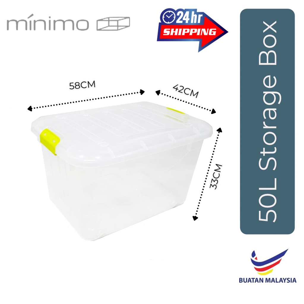 Storage Box 50 Litres With Wheel Transparent Storage Box Kotak Simpanan ...