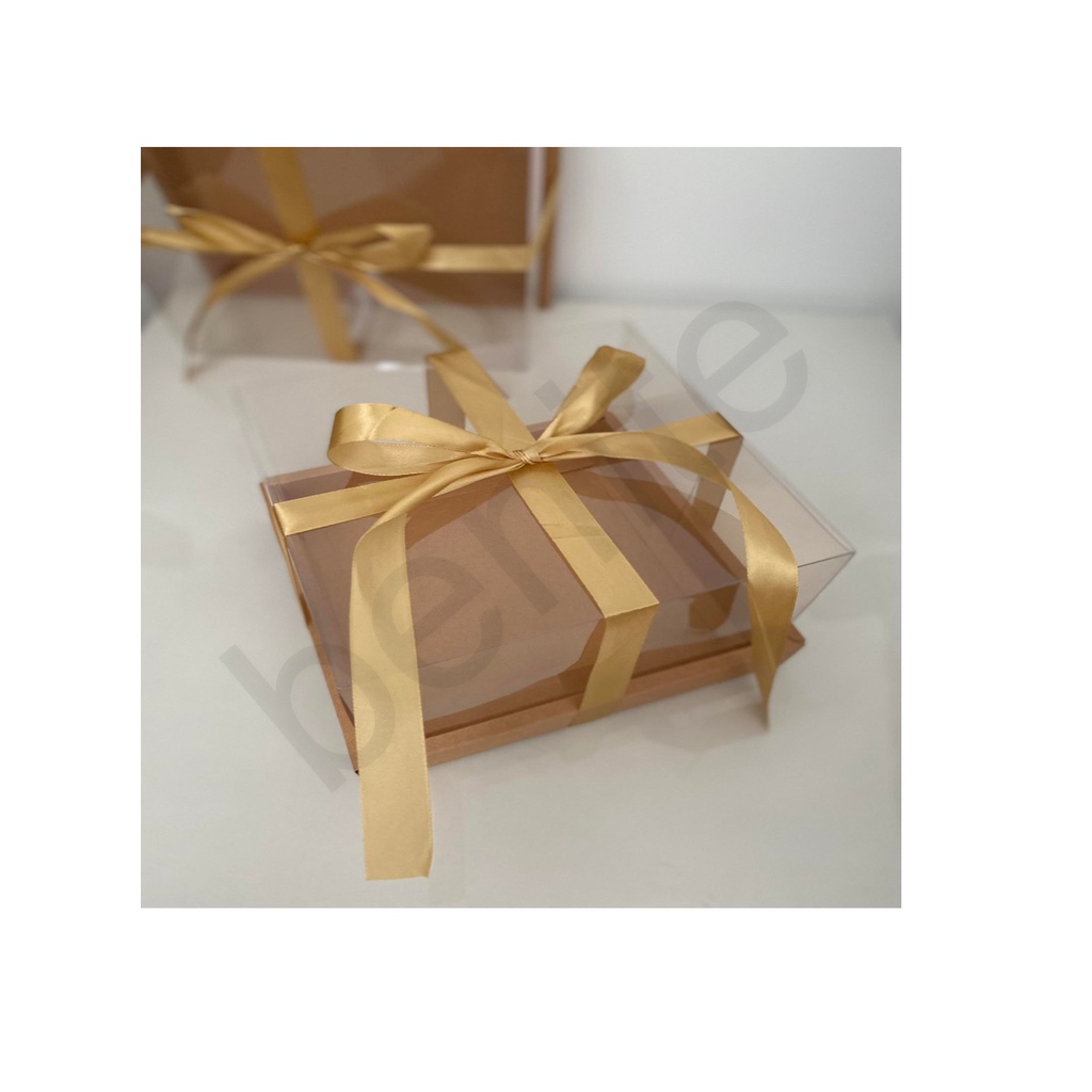 Transparent Gold Cake Box With Ribbon / Kotak Kek Emas Lutsinar Dengan ...