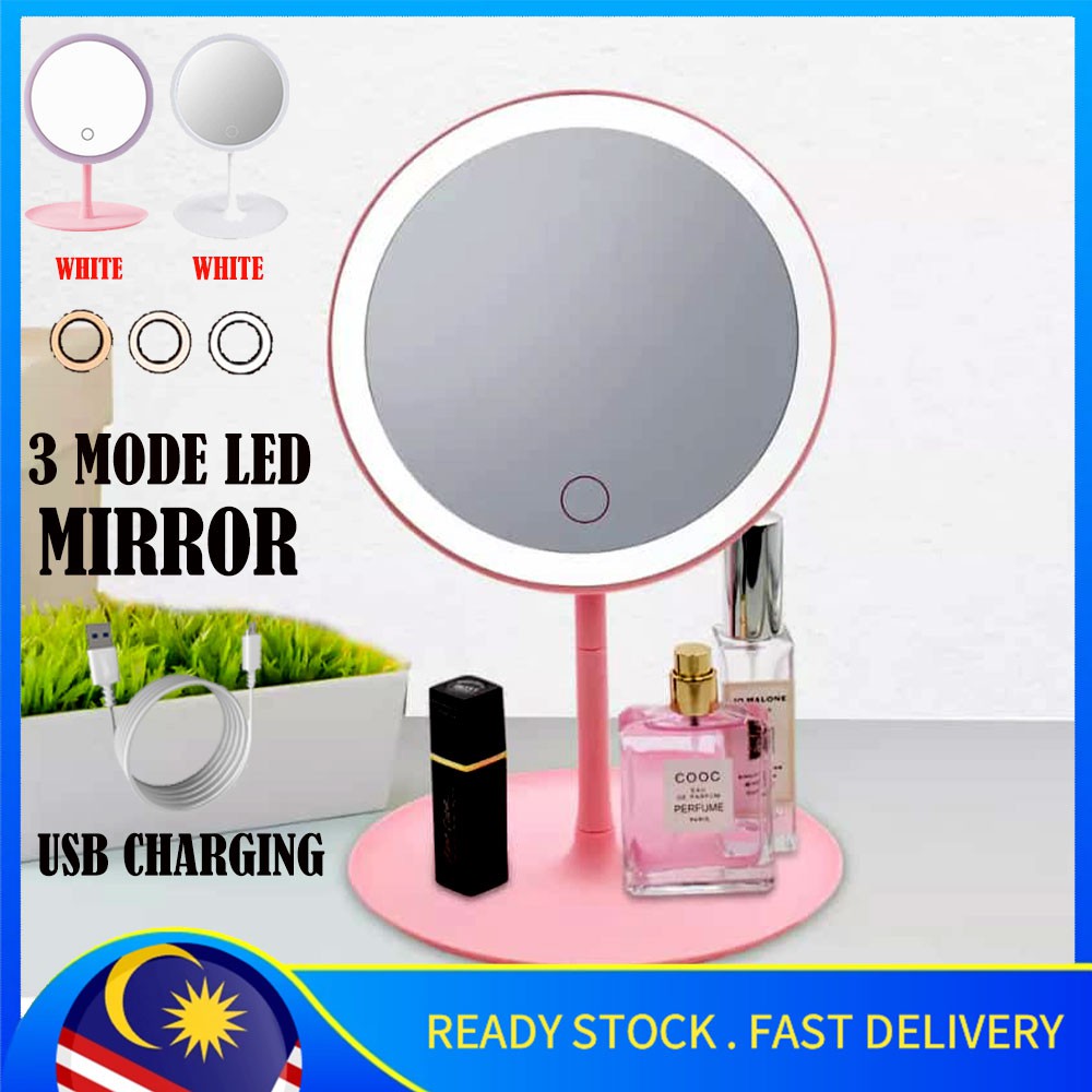 READY STOCKHIHILAH Mirror Makeup LED Light Beauty Adjustable Makeup Sensor Rotation Countertop Cosmetic Mirror LMM-1