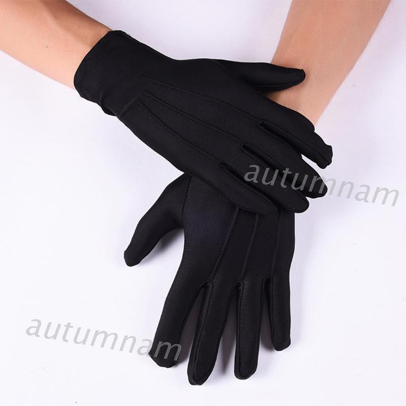 AUTU Fashion Men Spandex Black White Parade Gloves Formal Tuxedo Costume Honor Guard Mittens