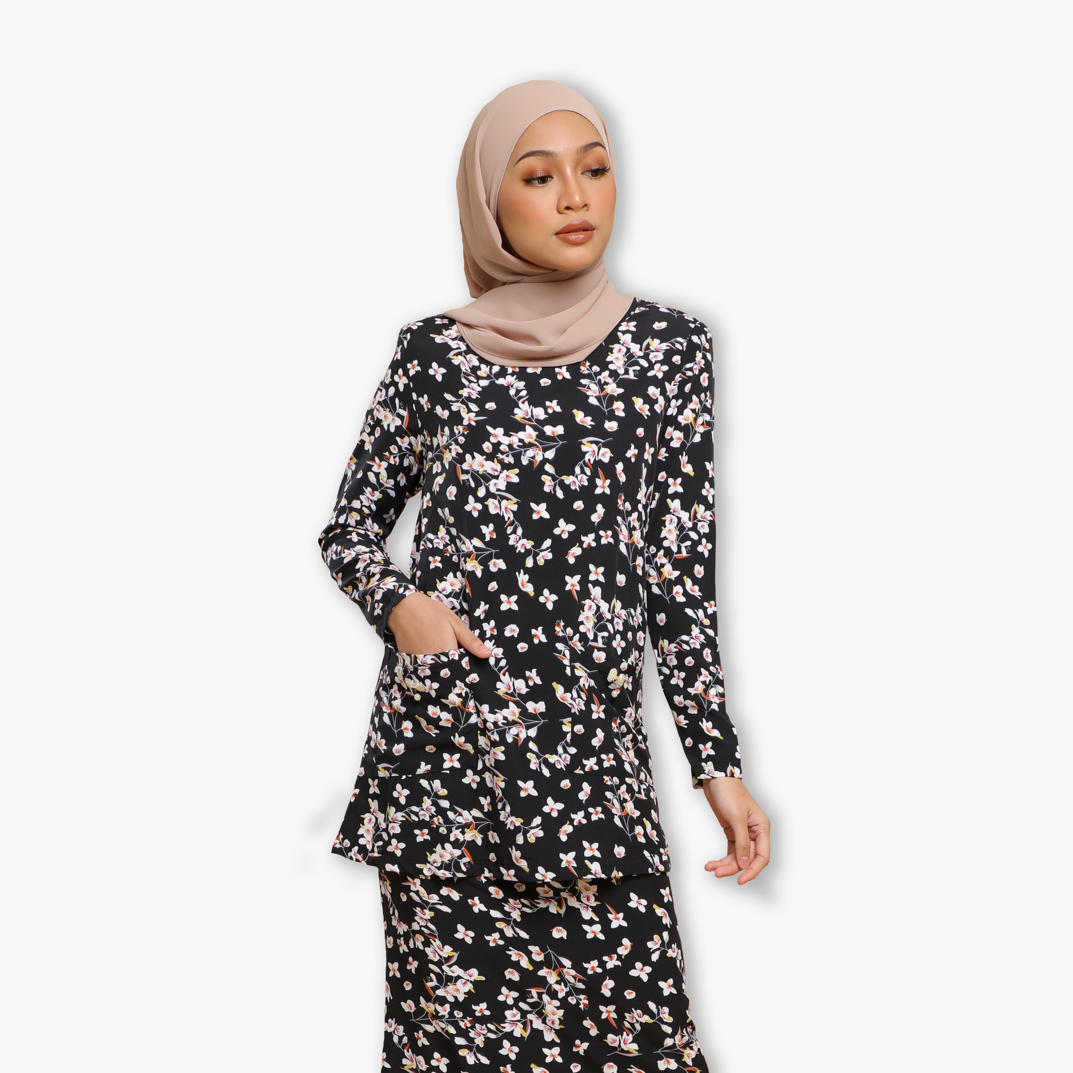 Baju Muslimah Baju Kurung Moden Raya 2021 Baju Kurung Kedah Moden Bunga Kecil Floral With Pocket Za Style