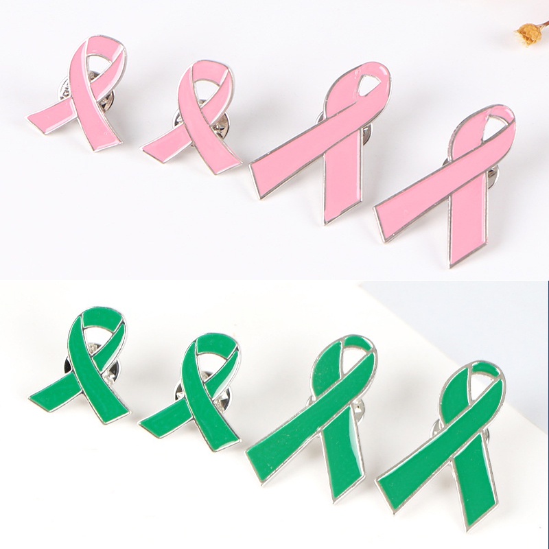 Pink Green Ribbon Alloy Brooches Pins Jewelry Health Logo Eco-friendly Health Spiritual Lapel Badge Jewelry Accessories Gift