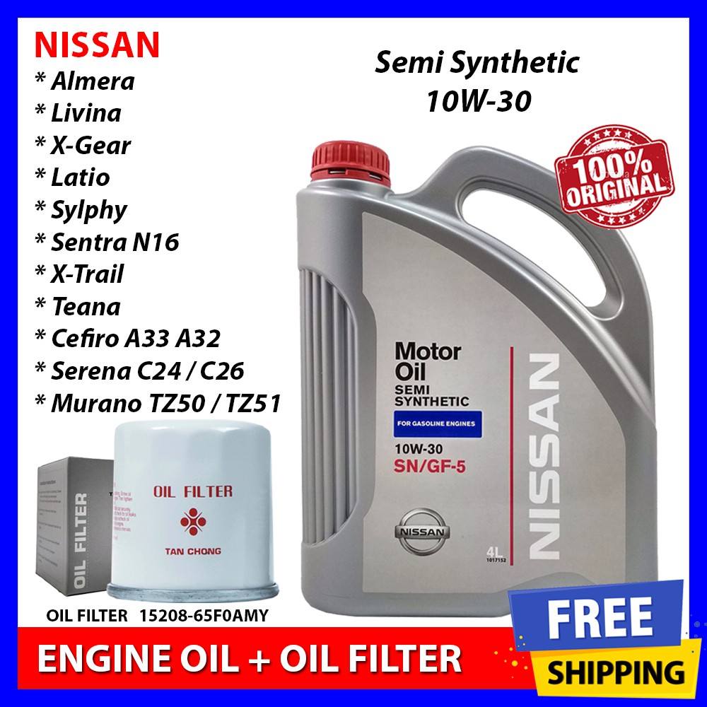 With Nissan Oil Filter Nissan 10w30 Semi Synthetic Engine Oil 4l Almera Livina Sylphy Teana Sentra 10w 30 Shopee Malaysia