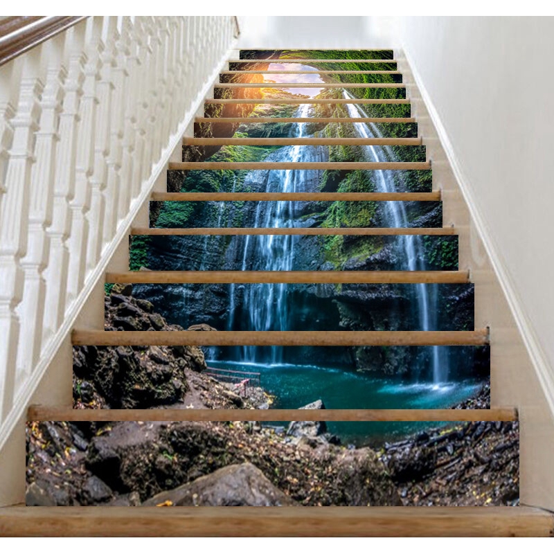 Details about   3D Waterfall Forest ZHU785 Stair Risers Decoration Photo Mural Vinyl Wallpaper 