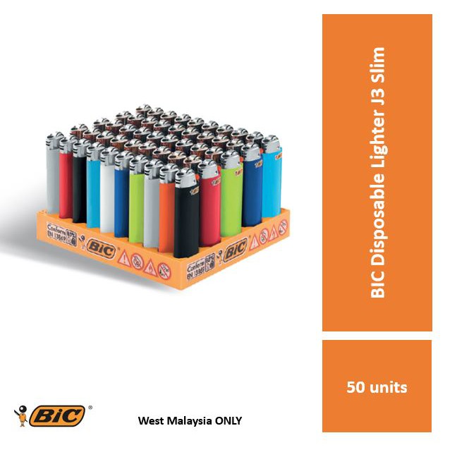 BIC Disposable Lighter J3 Slim (Purchase 1 Tray FOC 10 pieces Assorted BIC Lighters) Shopee