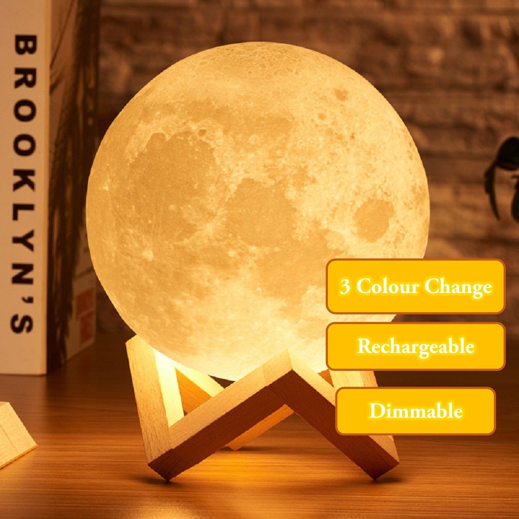 READY STOCK 3D LED Moon Light Moon Lamp Lunar USB Charging Touch Control Night Light Nursery Lamp Lampu Bulan