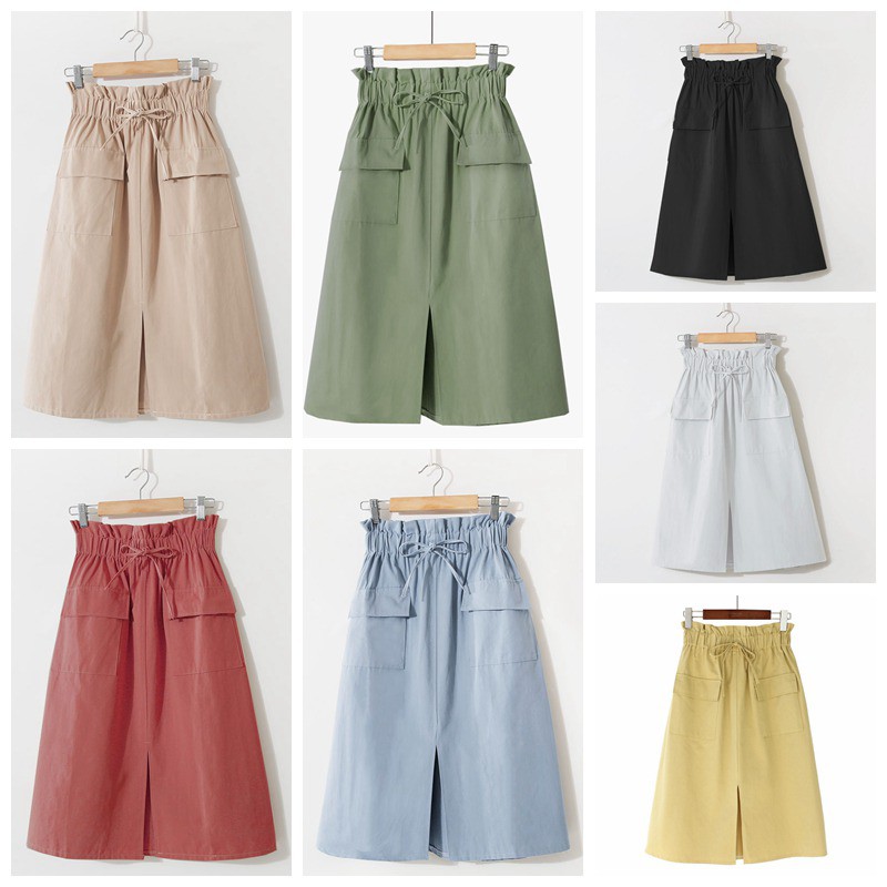 Women's Fashion High Waist Vintage Midi Skirt A Line Front Slit Pockets Midi  Bud Skirt | Shopee Malaysia