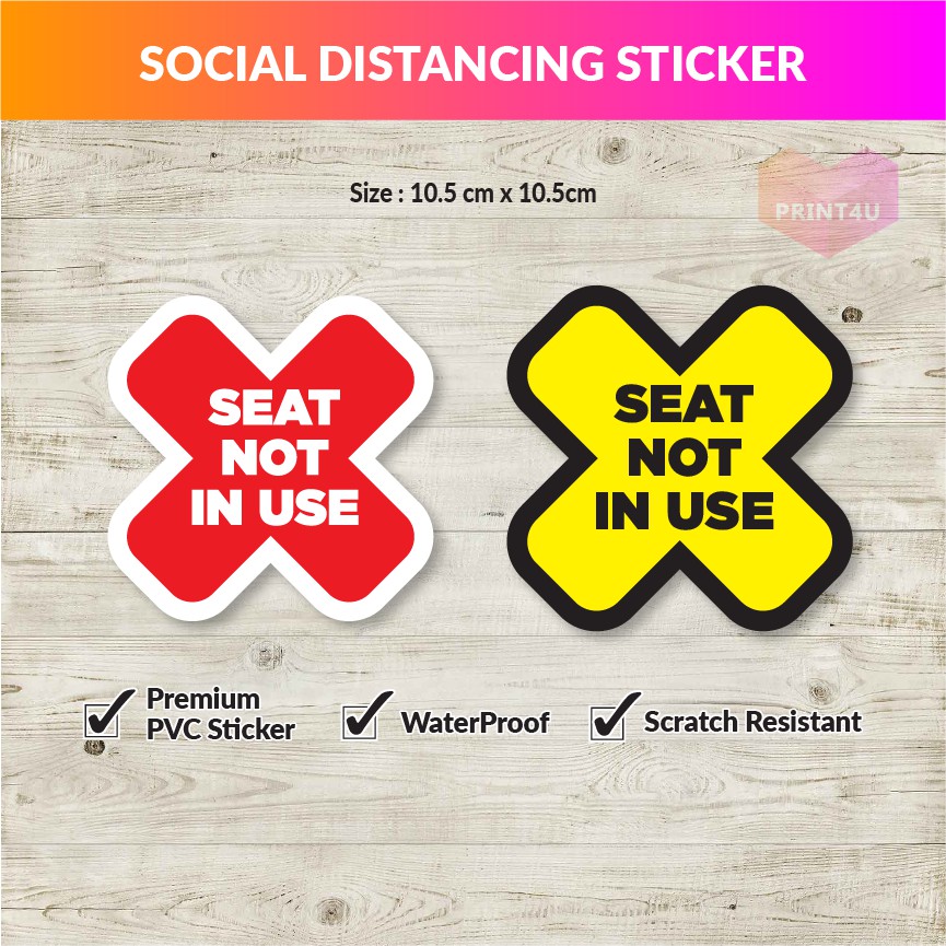 PRINT4U X SHAPE " SEAT NOT IN USE " SAFETY DISTANCE STICKER TABLE SEAT