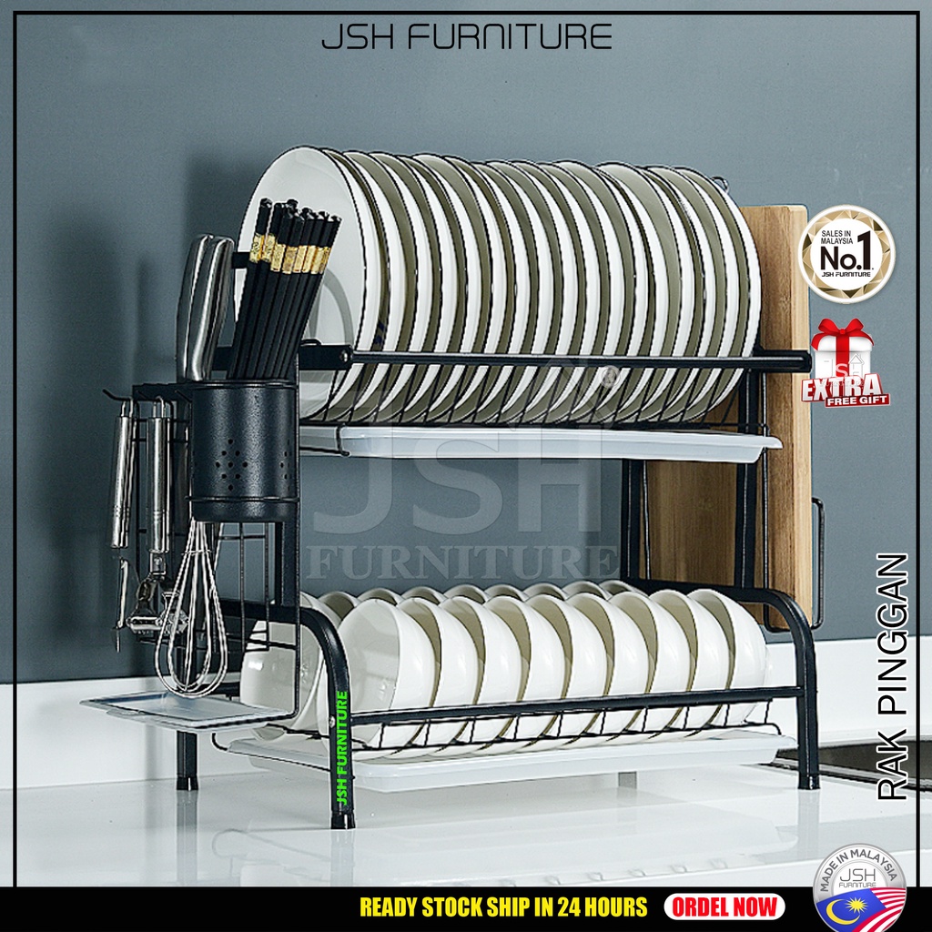 Stainless Steel Dish Rack Rak Pinggan Rak Dapur Dish Drainer Dish Rak Kitchen Plate Drying Rack 2331