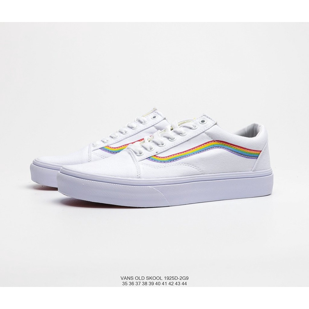 classic vans old skool skate colorful rainbow sole black white canvas sneakers