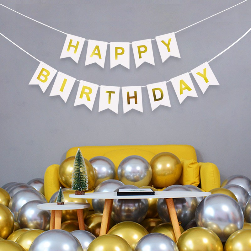 Happy Birthday Decoration Kraft Paper Banner White Balloon Decoration Birthday Party Bunting
