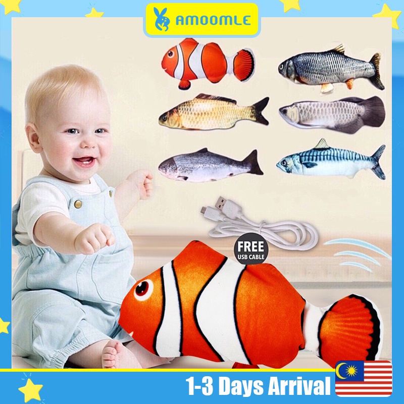 Ready Stock Electric Simulation Robo Nemo Cat Fish Toys Jump Fish Baby