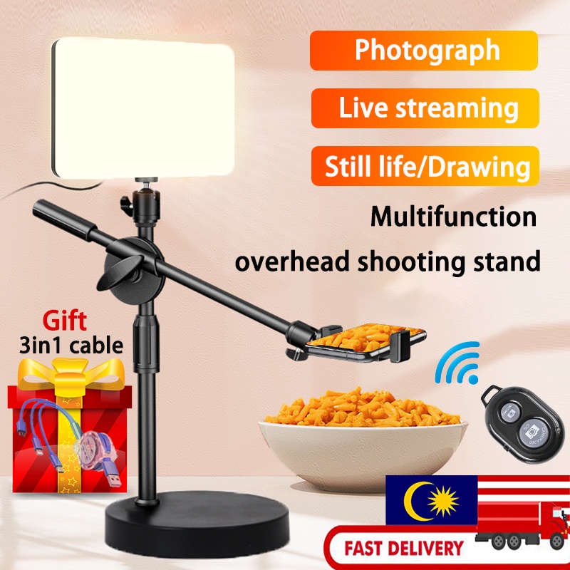 Overhead Phone Stand for Video Shooting With LED Fill Light Desktop