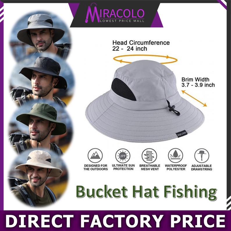 MIRA Topi Super Wide Brim Fishing Sun Hat Safari UPF50+ Bucket Boonie Cap For Gardening Hiking Camping Topi Bucket