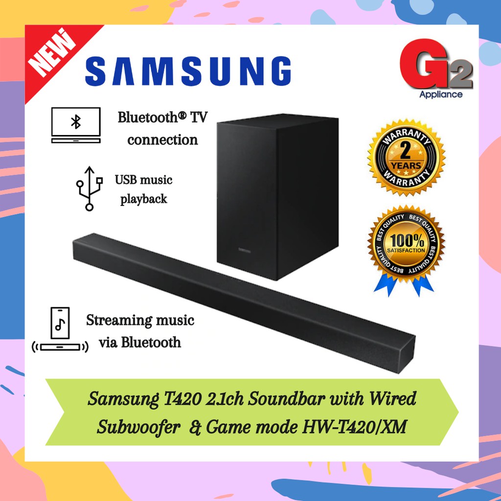 Samsung T420 2.1ch Soundbar with Wired Subwoofer & Game mode HW-T420/XM