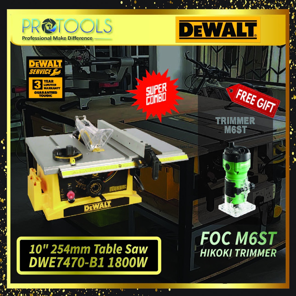 DEWALT DWE7470B1 1800W 10" 254mm Table Saw FOC TRIMMER (HIKOKI M6ST