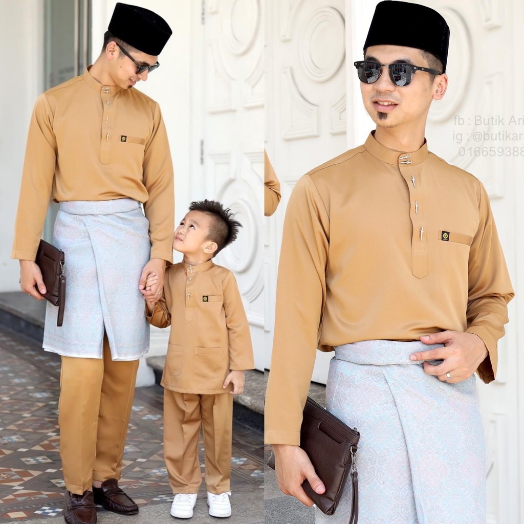 Baju Melayu Moden Coklat Bronze Brown Gold Antique Dewasa Ayah Anak Bapa Budak Kanak Kanak Pearlskin Shopee Malaysia