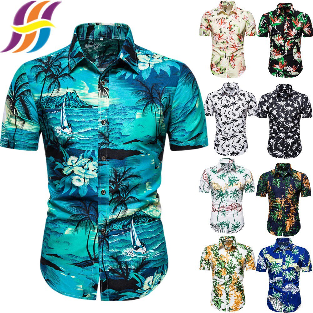 Men Shirt Beach Tees Hawaii Floral Printing Shirts Short Sleeve Print ...