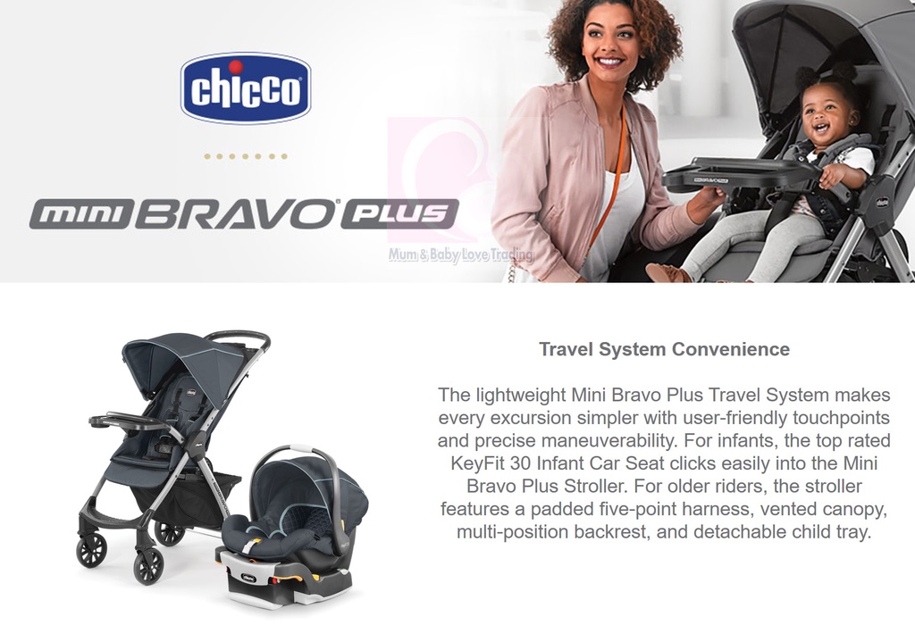 Chicco Mini Bravo Plus Travel System Stroller Baby + Keyfit 30 Infant