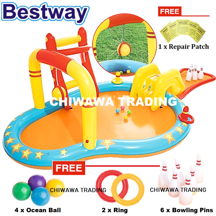 PROMOTION 53068 Inflatable Swimming Pool Playground Slide Bowling Basketball Water Sprayer PVC 