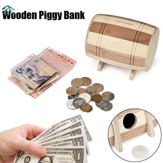 *_wobaofu_* Wooden Pigg y Bank Safe Money Box Savings Wine Barrel Wood Carving Handmade
