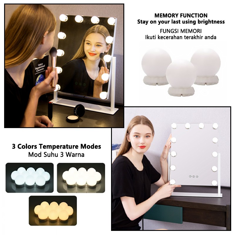 Lampu Mentol Cermin Solek Hias 10 LEDs Bulb Hollywood Makeup Mirror ...