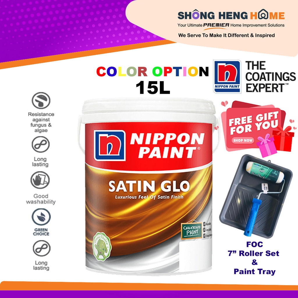 15L Nippon Paint Satin Glo Interior Wall COLOR OPTION [ ANY COLOR