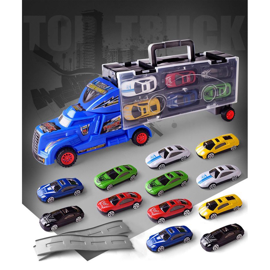 Kids Toy Lorry Carrier Transporter With 12 Small Car