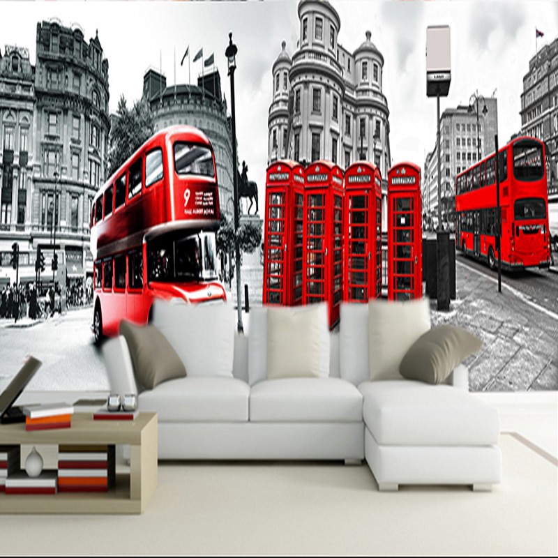 London street red bus retro 3d wallpaper,living room tv sofa wall bedroom  mural | Shopee Malaysia