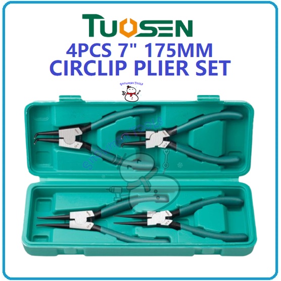 TUOSEN 4PCS 7" 175MM CIRCLIP PLIER SET SNAP RING BENT STRAIGHT INTERNAL